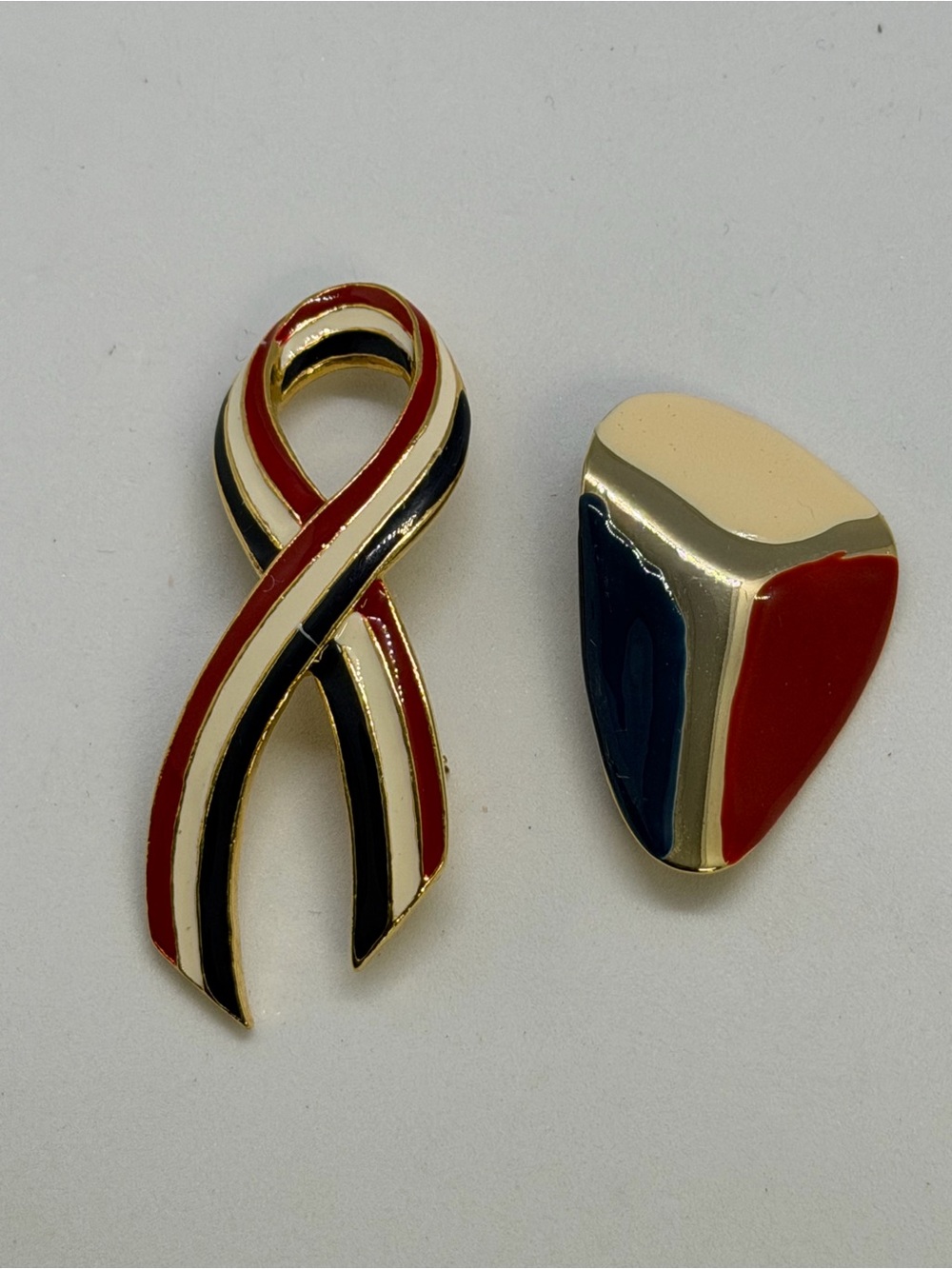 Gold-Tone Red, Black & Cream Enamel Ribbon Pin Set - Women Accessories